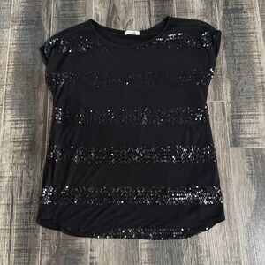 Maurices Black Sequin Short Sleeve Blouse
